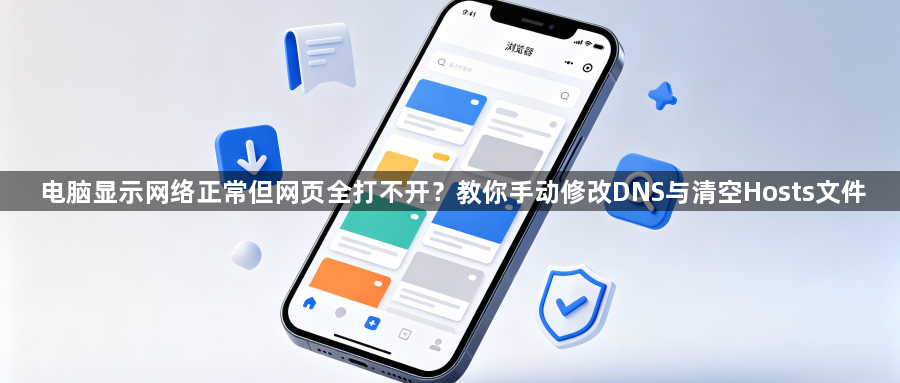 电脑显示网络正常但网页全打不开?教你手动修改DNS与清空Hosts文件1